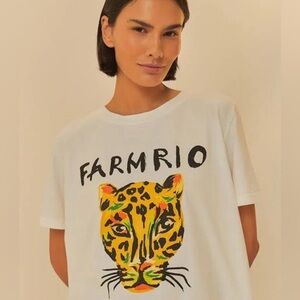 FARM Rio White Tee with Vibrant Leopard Graphic